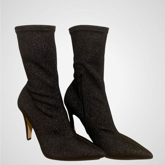 Giampaolo Viozzi ankle boot Luxe metallic black glitter sock boots NWOB size 7.5 - Picture 2 of 10